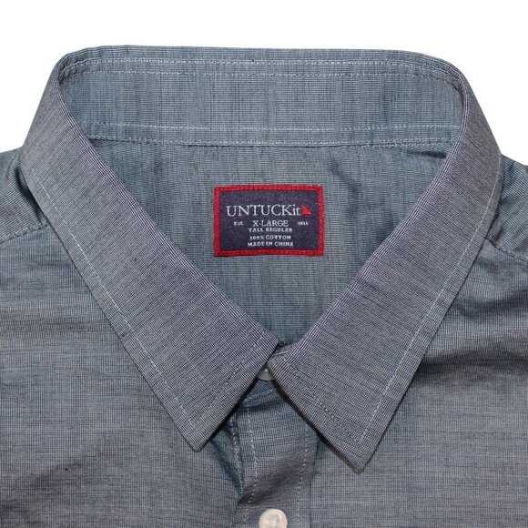 UNTUCKit XL Mens Grey Slim Fit Straight Point Collar Dress Shirt - Picture 5 of 9